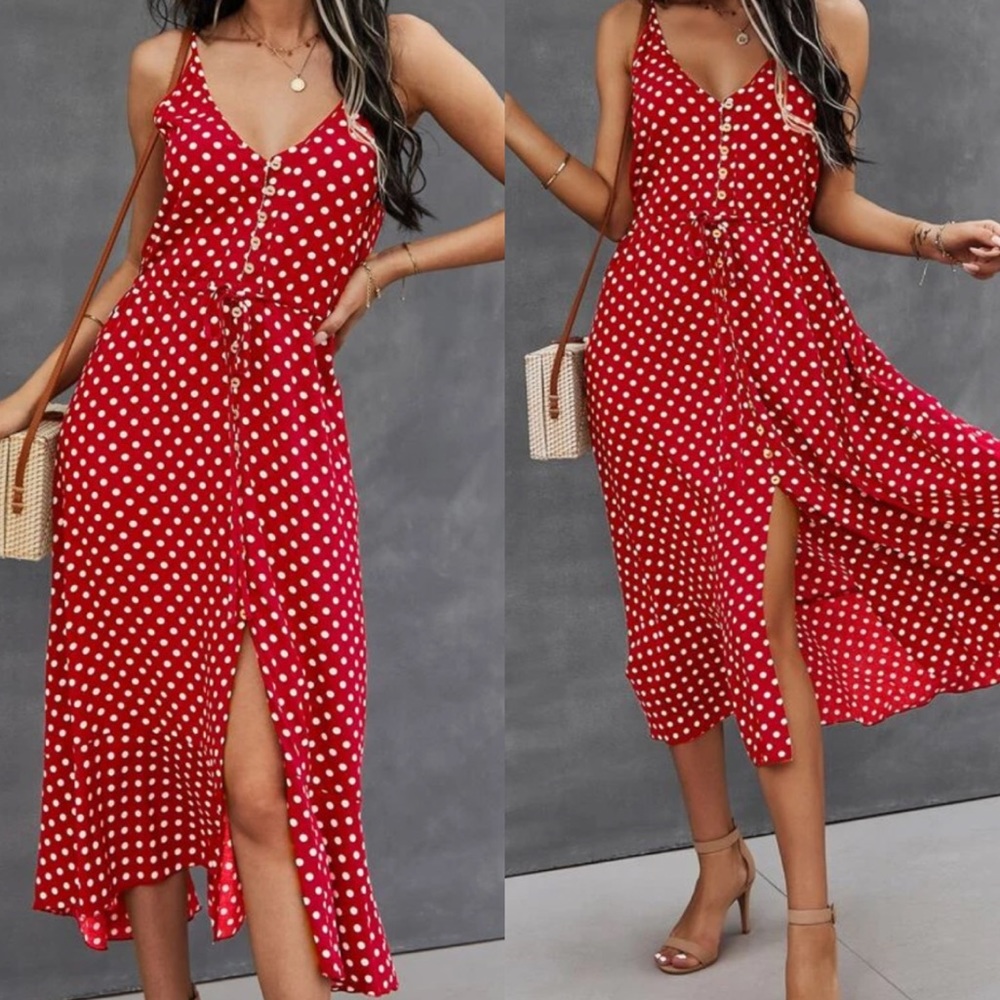 Boho gypsy dot drawstring waist cami dress - Picture 4 of 7